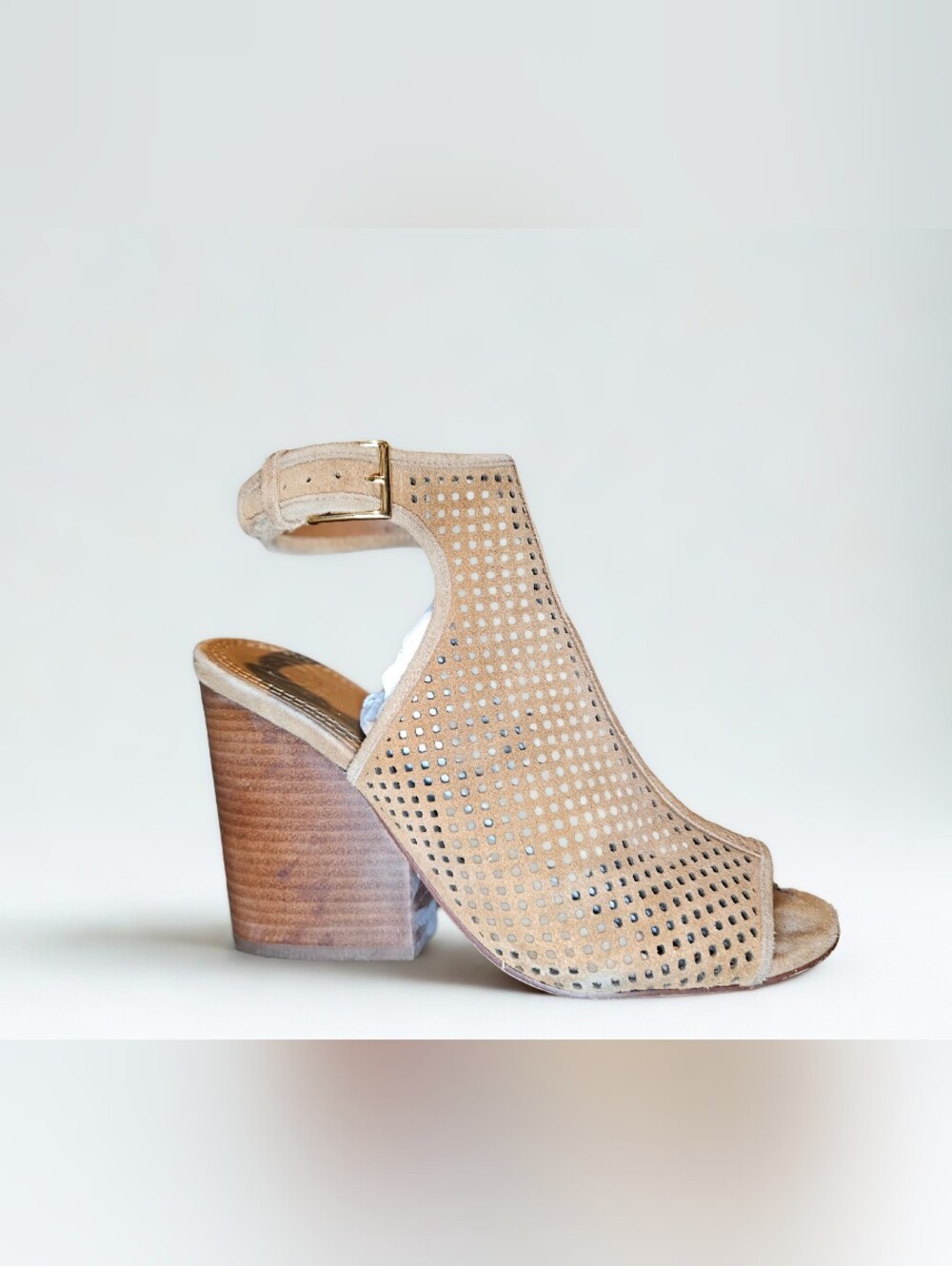 Tory Burch Perforated Suede Block Heel Mule in Beige